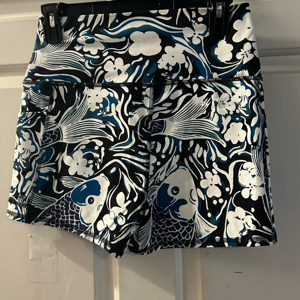 Free People Black, White & Blue Koi Print Bike Shorts - Picture 2 of 2